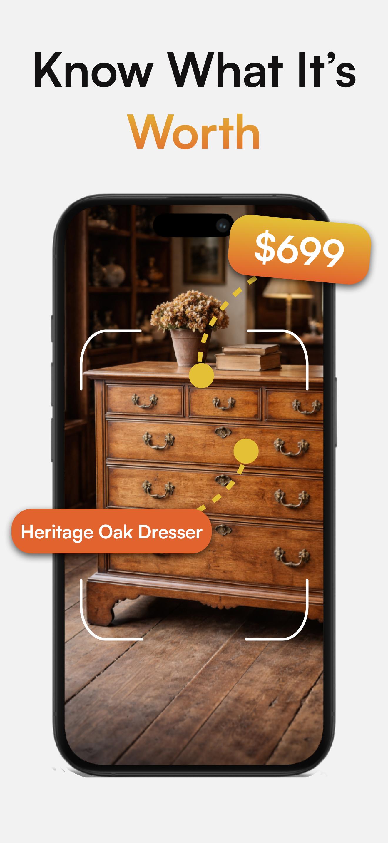 AI value estimate of a heritage oak dresser: $699