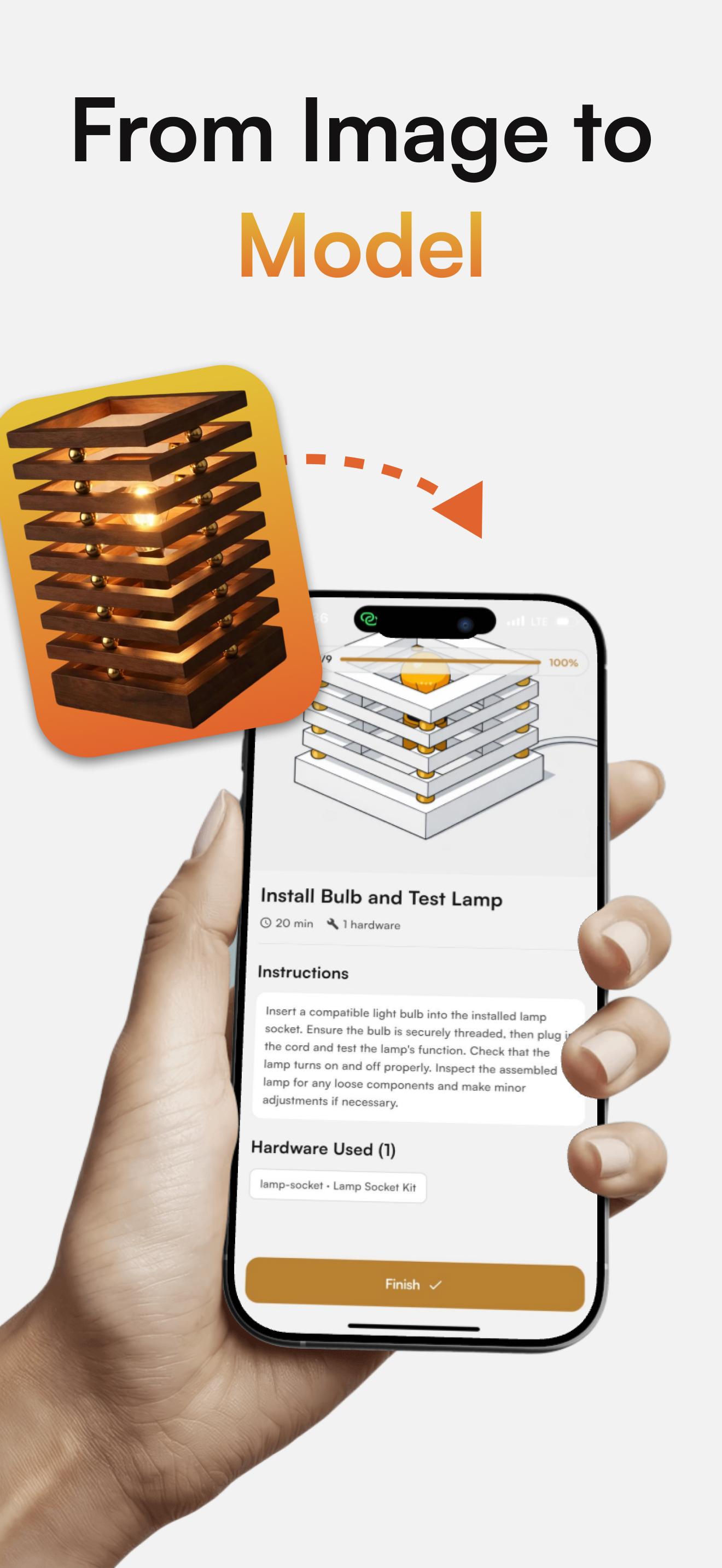 AI turning a lamp photo into a step-by-step build guide